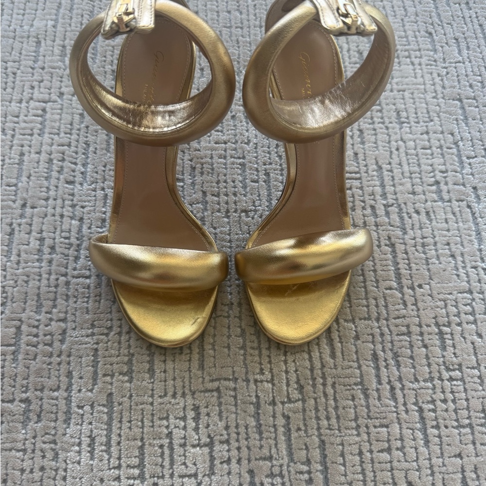 Gianvito Rossi Metallic Gold Circular-Ankle High-Heel Sandals